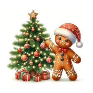 Gingerbread Man and Christmas Tree Sticker for Festive Christmas Atmosphere